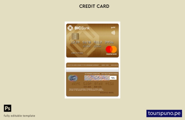 lista para imprimir plantilla de tarjeta mastercard dorada de crédito BICBank de
